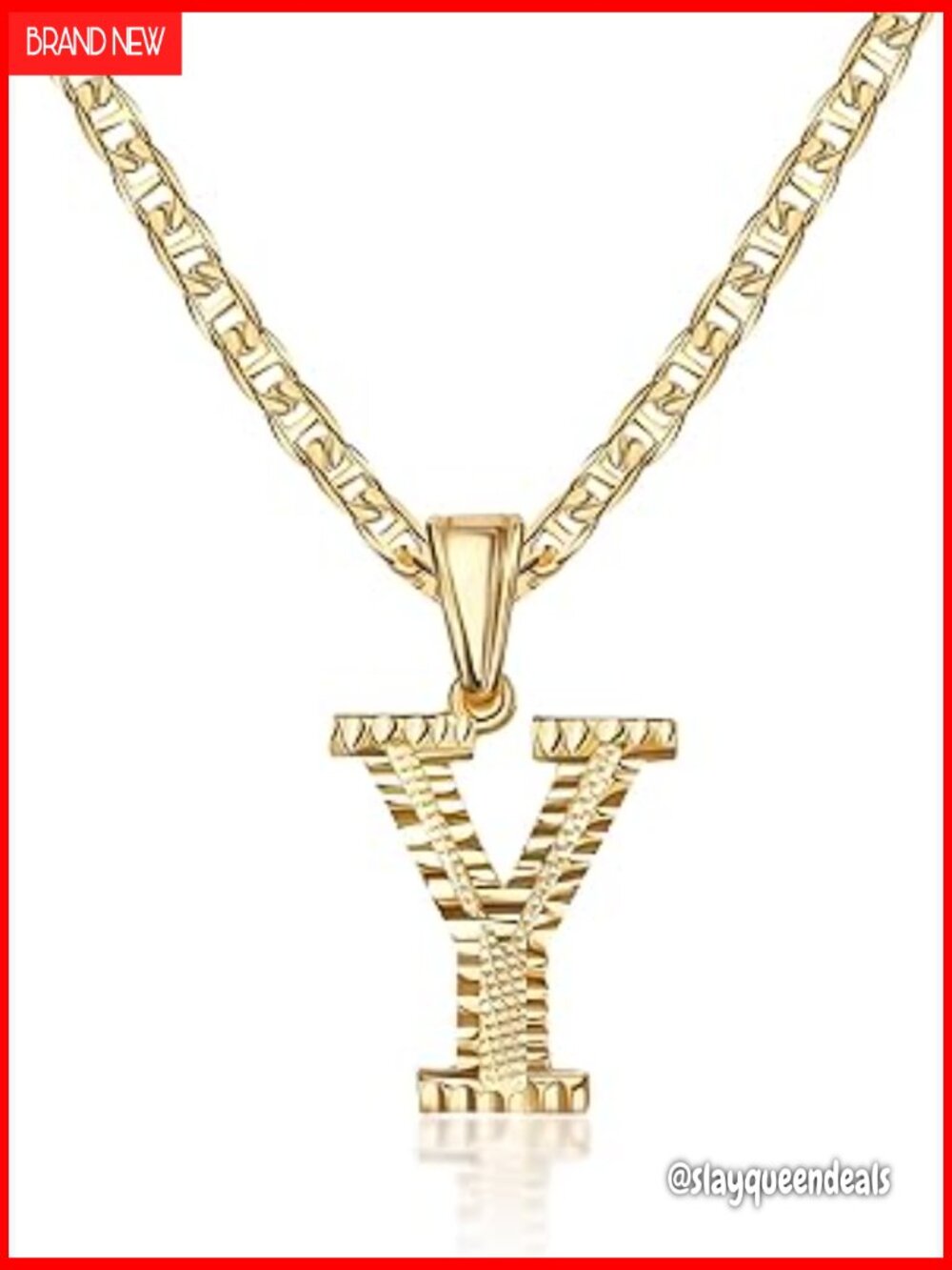 18K Gold Plated Initial Necklace Waterproof Diamond Cut Chain